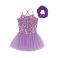 thumbnail image 3 of Raenseen Kids Girls Ballet Tutu Dress Dance Costume Sparkle Sequin Camisole Gymnastics Leotard Dress Purple S, 3 of 6