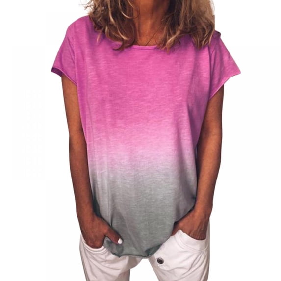 Womens Summer Tops Tie Dye Short Sleeve V Neck T Shirts Tee