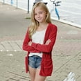 thumbnail image 6 of Lenpel Girls' Open Front Cardigans Corduroy Long Sleeve Lightweight Oversized Cardigans Casual Outerwear Jackets with Pockets(Red,13-14 Years), 6 of 7