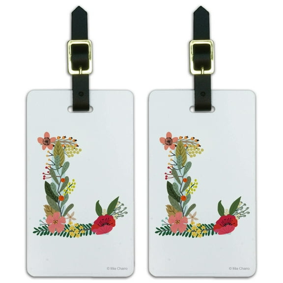 Letter L Floral Monogram Initial Luggage ID Tags Suitcase Carry-On Cards - Set of 2