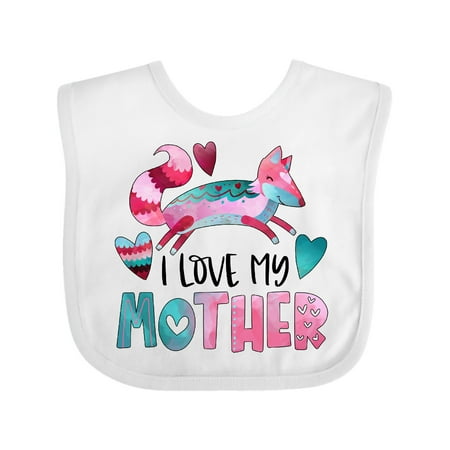 

Inktastic I Love My Mother Pink and Blue Fox with Hearts Gift Baby Boy or Baby Girl Bib