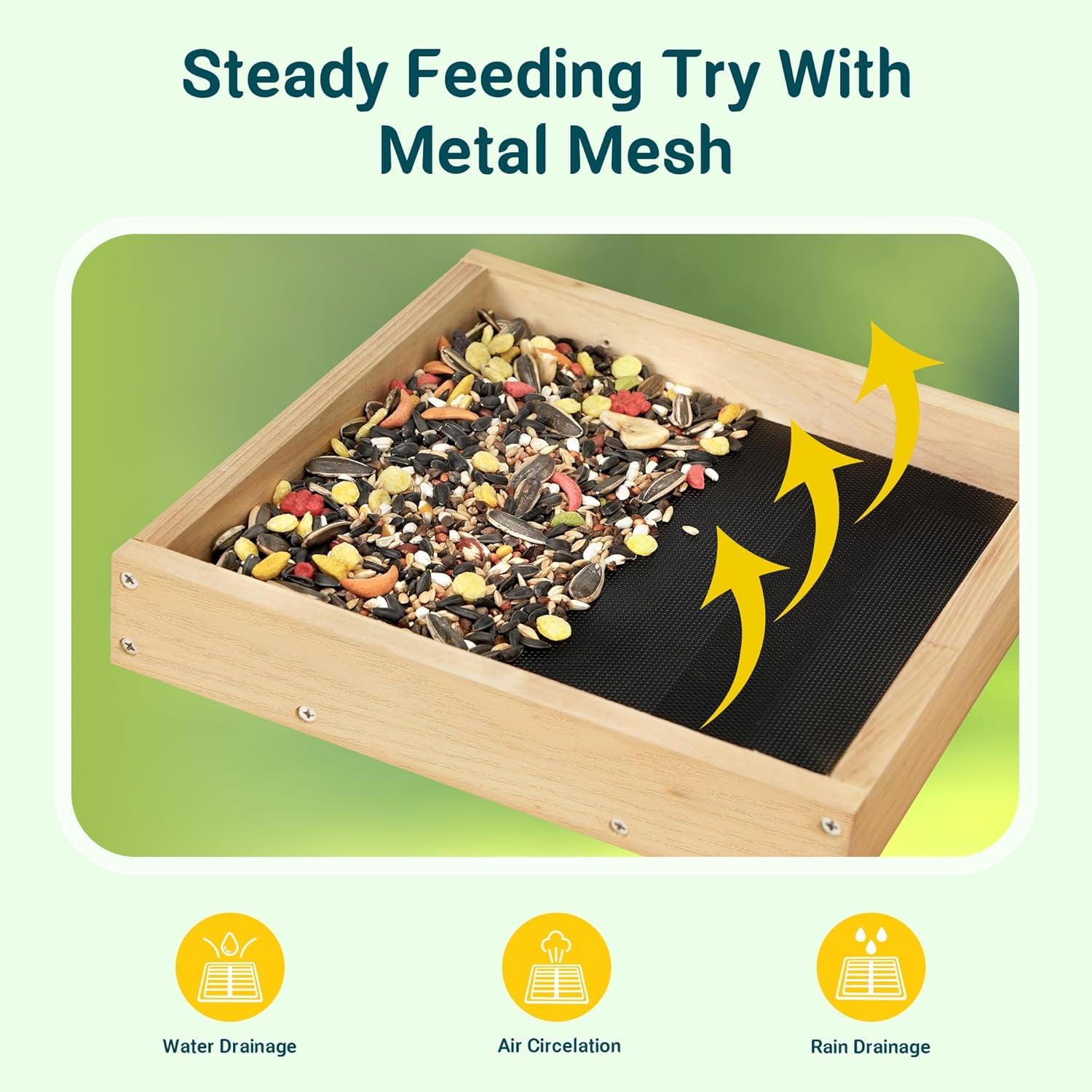 Platform Bird Feeder for Outdoor, Eco-Friendly Wood Hanging Tray Bird Feeders，Durable and Stable Great for Hanging Wild Birdfeeder Trays in Garden Outdoors, Install Required