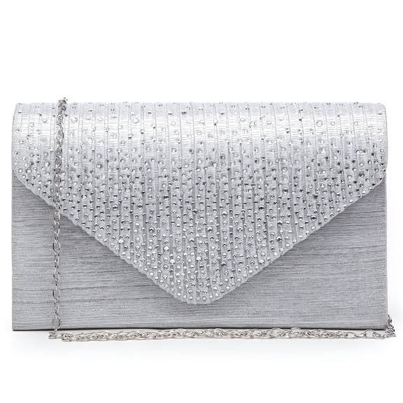 AOMRCOL Ladies Frosted Satin Evening Clutch Purse Bag Crossbody Handbags Party Prom Wedding Envelope Silver Handbag