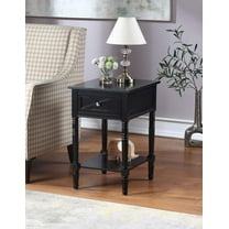 Convenience Concepts Country Oxford 1 Drawer End Table with Charging Station and Shelf, Black