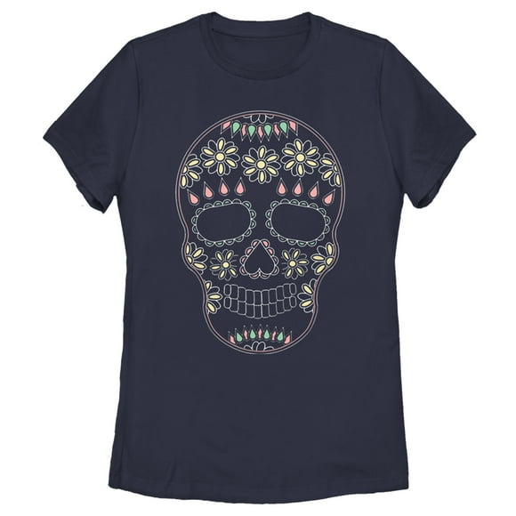 Women's Lost Gods Halloween Sugar Skull  T-Shirt - Navy Blue - 2X Large