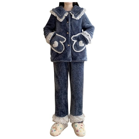 

HGWXX7 Women s Sleepwear Womens Loose Pockets Hairy Wearing Home Clothes And Pajama Suit