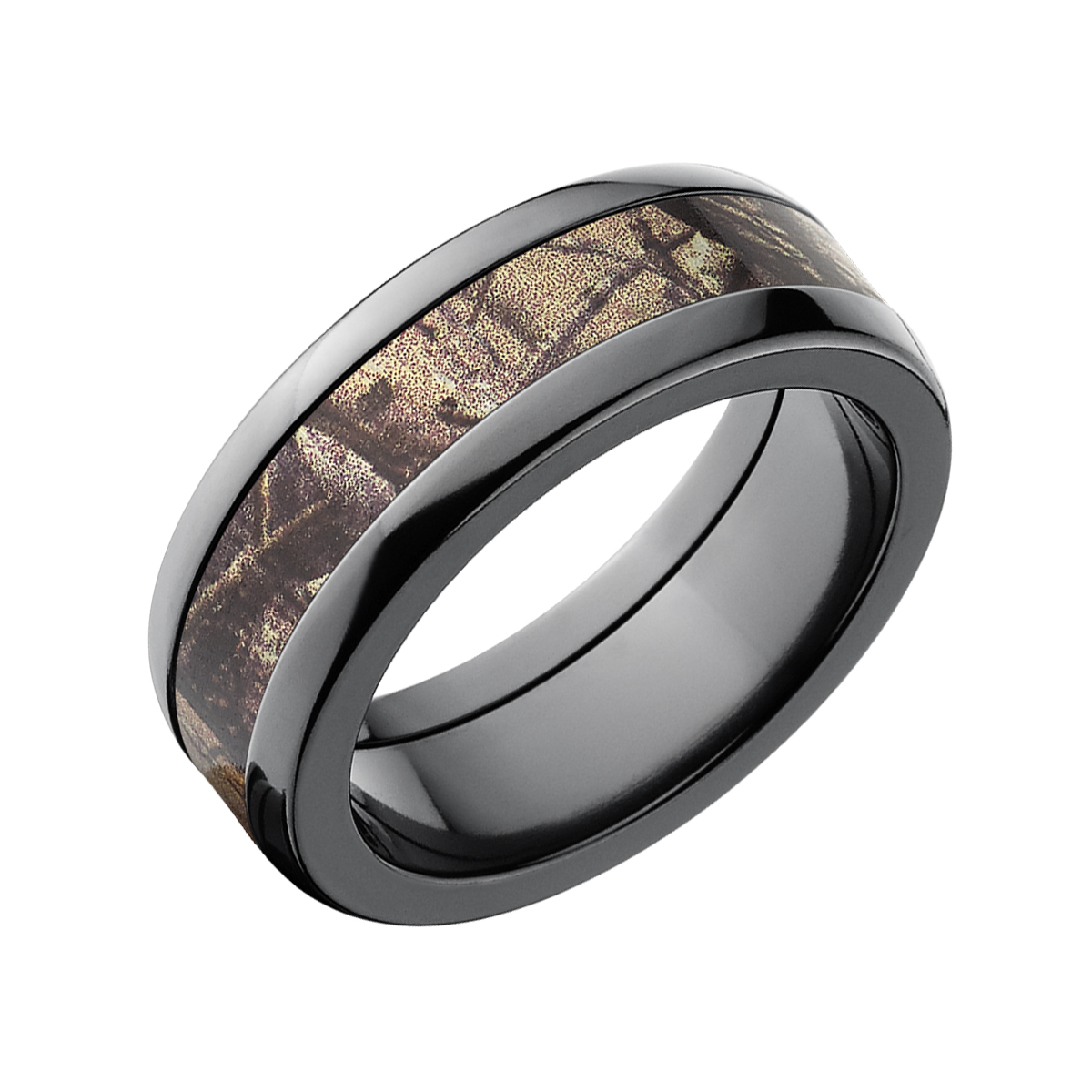 AP Men's Camo 8mm Black Zirconium Wedding Band with Polished Edges and Deluxe Comfort Fit