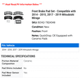 thumbnail image 2 of Front Brake Pad Set - Compatible with 2014 - 2015, 2017 - 2019 Mitsubishi Mirage 2018, 2 of 2