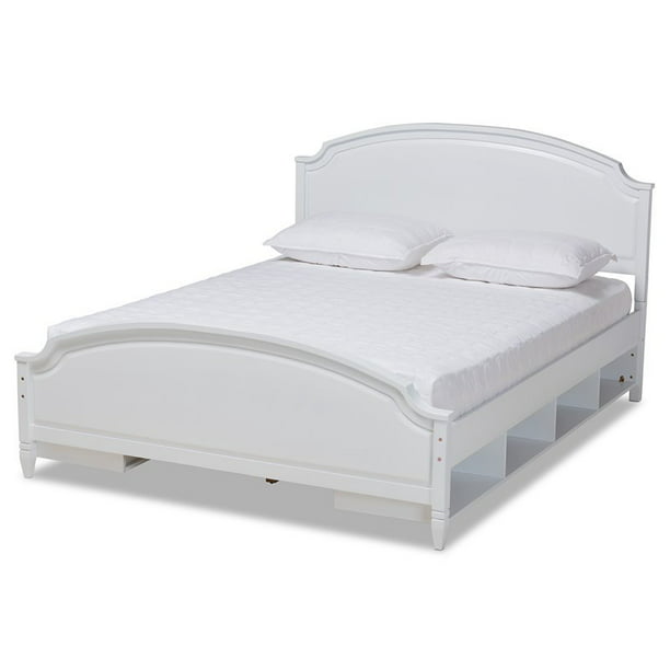 Storage Platform Bed, White Wood Queen Bed Frame With Storage