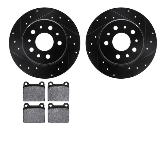 Dynamic Friction Company Rear Brake Rotors-Drilled and Slotted-Black with 5000 Advanced Brake Pads 8502-63007