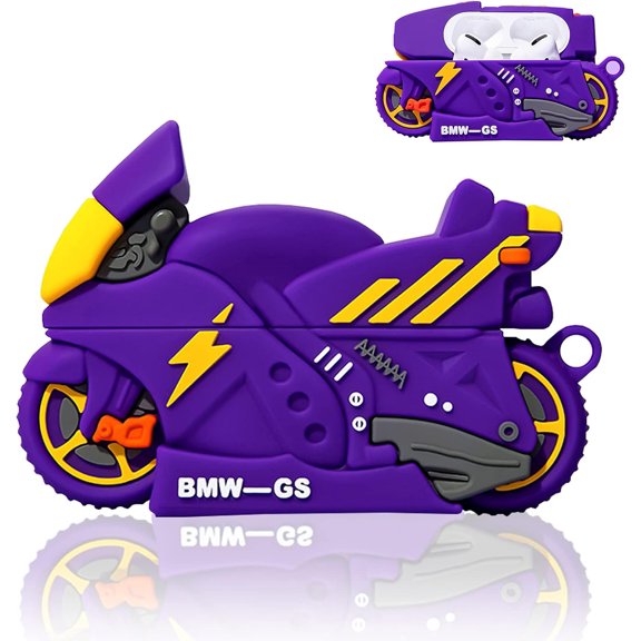 Unique Case Compatible with AirPods 1&2 , Creative Fun 3D Cartoon Motociclo Design AirPods Cover Case Cool Skin Soft Rubber Shockproof Protective Case (AirPods 1&2, Purple)