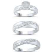 forever Bride Sterling Silver Diamond Engagement Ring Trio Set, 1/10 Ct