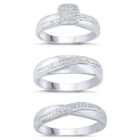 forever Bride Sterling Silver Diamond Engagement Ring Trio Set, 1/10 Ct