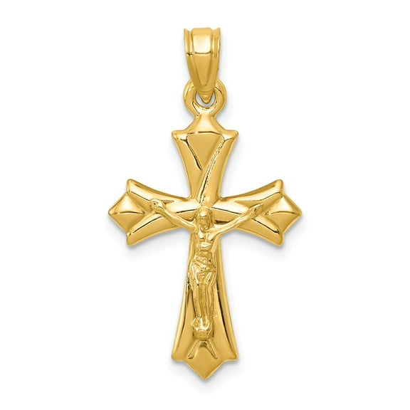 14K Yellow Gold Charm Pendant Themed 30 mm 16 Reversible Crucifix Cross