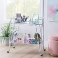thumbnail image 2 of Bowery Hill Metal and Mirorred Mid Century Bar Cart in White, 2 of 14