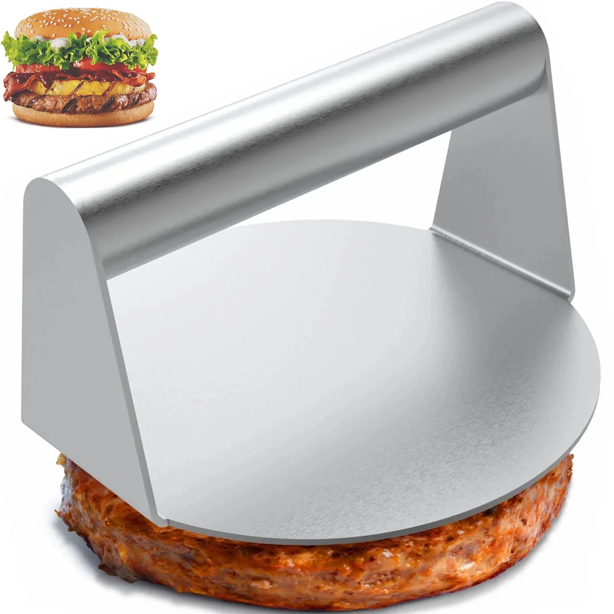 Stainless Steel Burger Press, 5.5 Inch Round Smasher, Non-Stick Smooth Hamburger Press Flat Bottom Without Ridges, Bacon Grill Perfect for Top Griddle Cooking