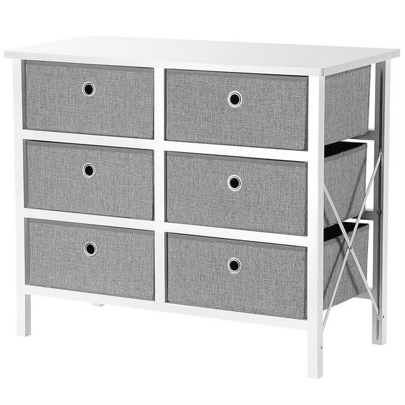 6 Drawer Accent Cabinet Chest, Dresser with Wood Top, End Table Nightstand Storage Organizer Unit for Bedroom Living Room Hallway Entryway