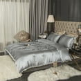 thumbnail image 6 of Move Over Grey Satin Bedding Sets King Silky Duvet Cover Set White Fringe Pattern Satin Microfiber No Filling, 6 of 10