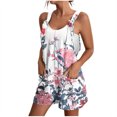 thumbnail image 2 of Mqqzkk Rompers for Women 2025 Summer Casual Trendy Flower Printed Sleeveless Shorts Jumpsuits Loose Strap Jumpsuits with Pockets Pink XL, 2 of 6