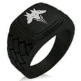 thumbnail image 1 of Stainless Steel Greek Mythology Cerberus Geometric Pattern Step-Down Biker Style Polished Ring, 1 of 1