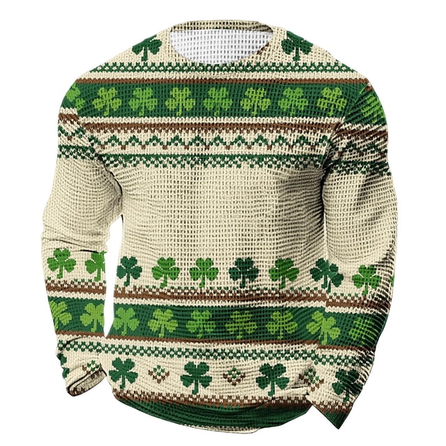 Camisa de día de San Patricio hombres de manga larga de manga larga cuello redondo Tops casuales para fiesta festival vacaciones viaje calle desgaste, tela de poliéster, lavado a mano en frío