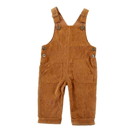 

Toddler Baby Girl Boy Corduroy Overall Solid Bib Pants Suspender Trousers With 2 Pocket Bottom Clothes Carmel 80cm