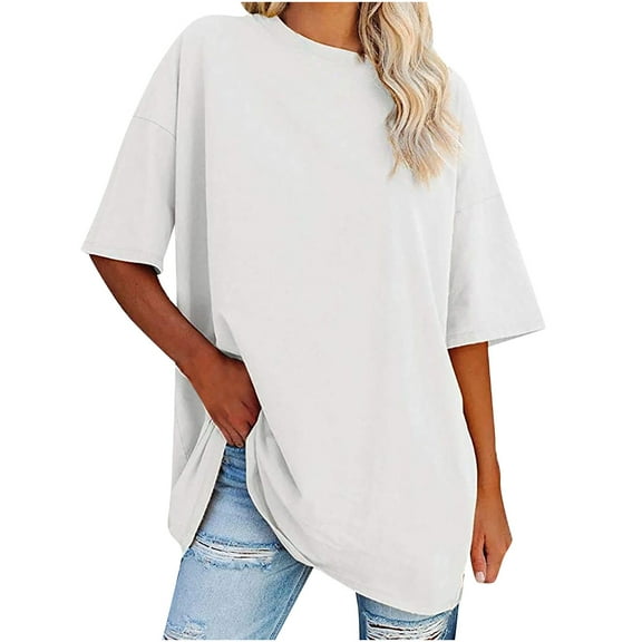 RQYYD Women's Plus Size V Neck T Shirts Summer Half Sleeve Oversized Tees Casual Loose Fit Tunic Tops