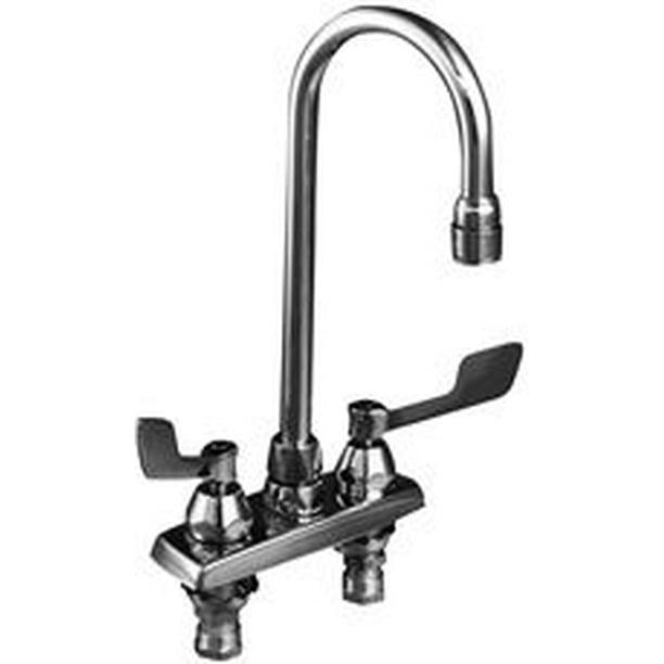 Delta LeadFree DeckMounted Kitchen Faucet With Gooseneck Spout And Wristblade Handles, 4Inch