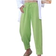 thumbnail image 2 of Lydiaunistar Casual Elastic Waist Long Pants for Women - Split Bandage Design Solid Pocket Full Length Stretch-Free Polyester Pants for Spring Summer Asian Fit Mint Green, 2 of 6