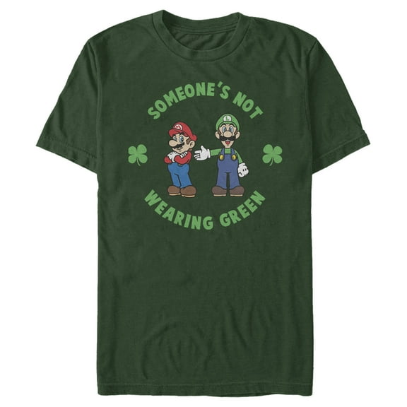 Men's Nintendo Super Mario and Luigi St. Patrick's Not Wearing  Graphic Tee Dark Green 2X Large