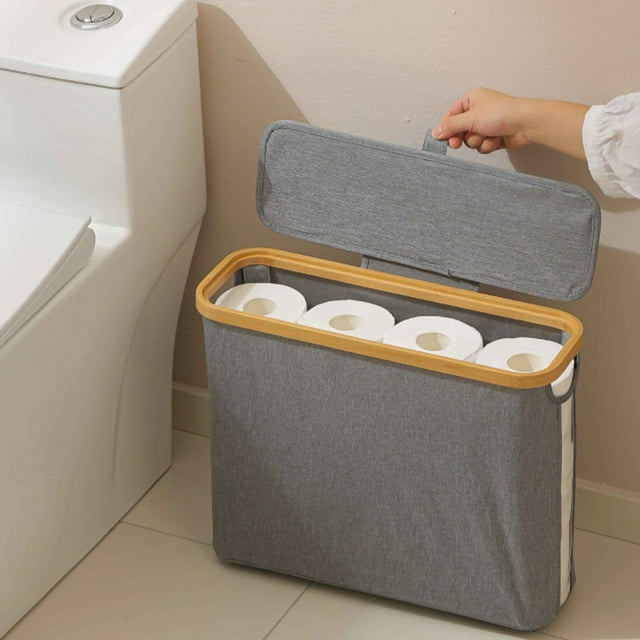 weibbin Transparent Toilet Paper Roll Storage Basket Toilet Paper Roll Sundries Nonslip Storage Basket With Lid