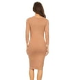 thumbnail image 3 of Lady's Crew Neck 3/4 Sleeve Midi Bodycon Dress, Camel, L, 3 of 5