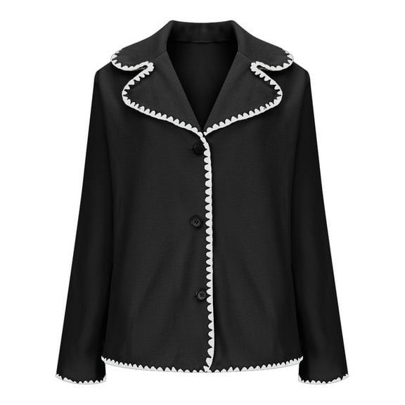 AUNVITO Women's Loose Fit Thickened Fleece-Lined Casual Coat with Lace Trim, Khaki, Size L