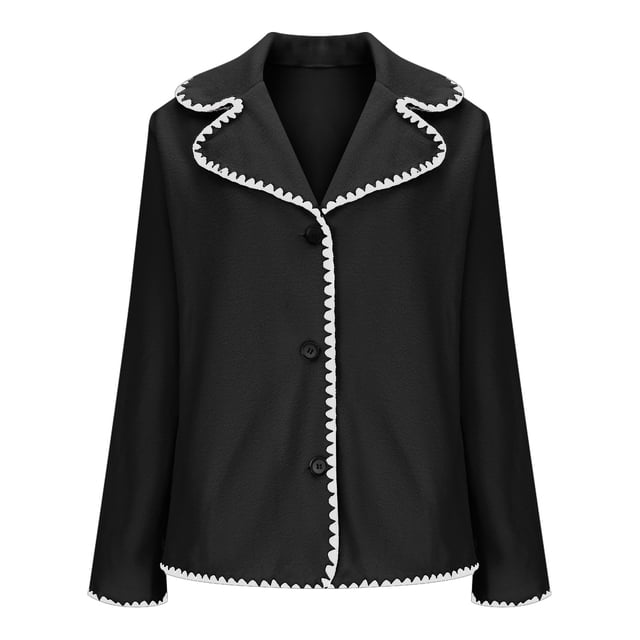 HongQid Womens Wool Coats Embroidered Edge Notched Collar Open Front Mid Long Trench Coat