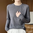 thumbnail image 4 of Lonomox Womens Pullover Tops Solid Color Long Sleeve Shirts Crew Neck Loose Fashion Casual T Shirts, 4 of 5