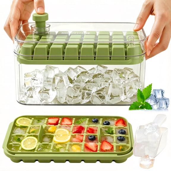 Ice Cube Tray for Freezer, 64 Pcs Ice Cube Mold with Lid and Bin Ice Container with Ice Scoop Ice Mold for Whiskey Cocktail, Tea, Coffee