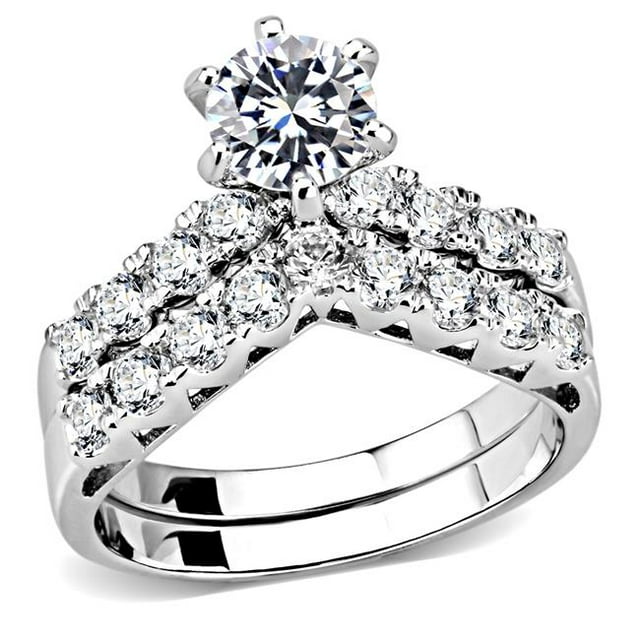 Women Rhodium Brass Ring with AAA Grade CZ in Clear - Size 10
