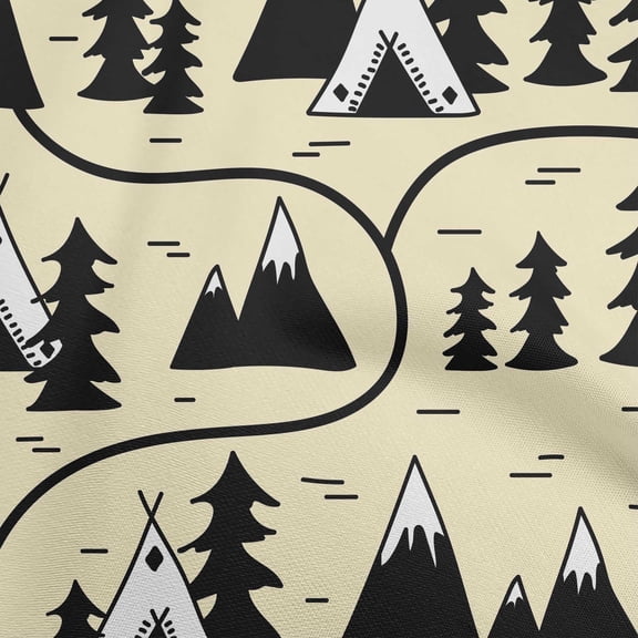 oneOone Polyester Lycra Pale Yellow Fabric Mountain Pattern Sewing Material Print Fabric By The Yard 56 Inch Wide