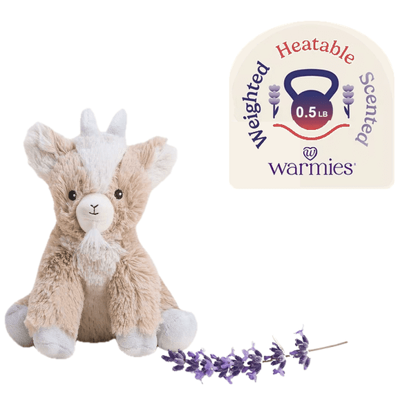 Warmies Goat Junior Cozy Plush, Heatable & Weighted Stuffed Animal - Lavender Scented Plushie for Warmth & Comfort - Cute Soft Plush Toy for Adults & Children (Boys, Girls, Babies & Toddlers)
