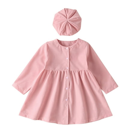 

Toddler Kids Child Baby Girls Long Sleeve Patchwork Solid Princess Dress With Hat Outfit Set 2PCS Girls Sweatsuits Set
