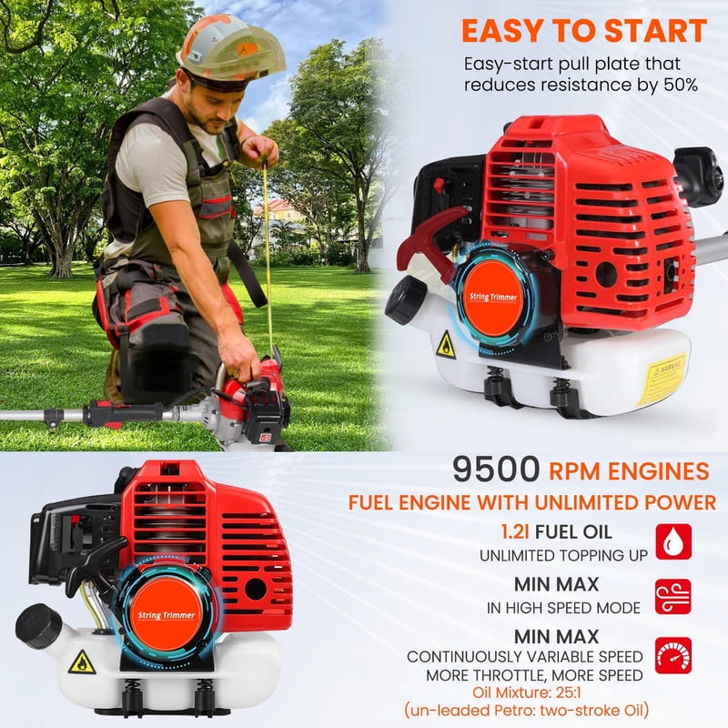 Floseru 52CC 2-Cycle Weed Eater Gas Powered,2.3 KW String Trimmer Edger,Hedge Trimmer and Brush Cutter Blade, 2026 Upgrade 5-in-1 Multi Yard Care Tools, Rubber Handle & Shoulder Strap for Weeds