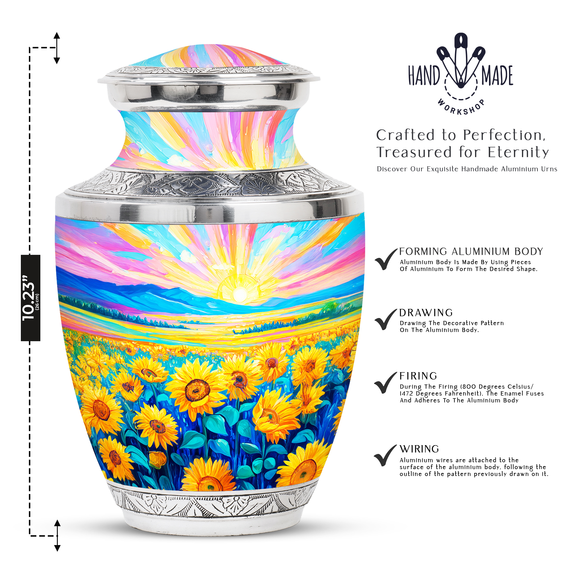 MUKTIVE Sunflower Large Cremation Urn for Human Ashes Mom & Dad, Memorial Blue Urns for Ashes Adult Male & Female, Funeral Urns for Ashes, Urn for Husband & Wife, 10 Inch