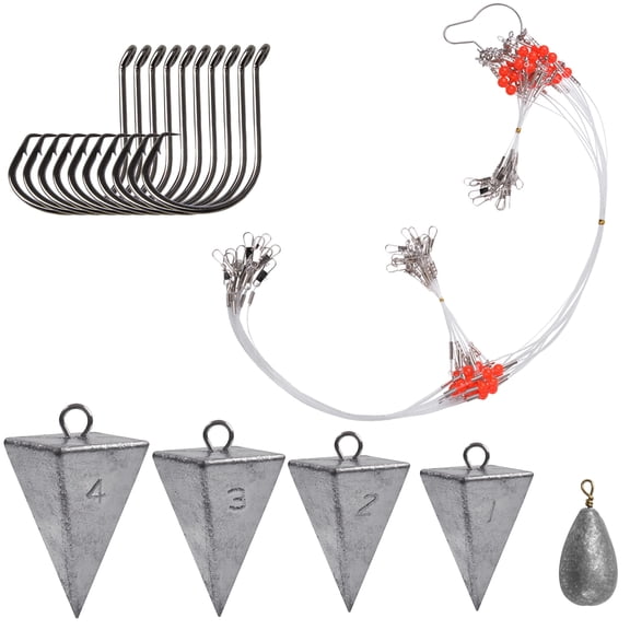 Saltwater Surf Fishing Tackle Kit - Saltwater Surf Fishing Rigs Include Wire Leader Pyramid Sinker Weight Bass Casting Sinker Circle Hooks Accessories