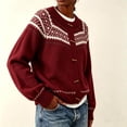 thumbnail image 4 of Rrxhxhs Cardigan Sweaters for Women Crew Neck Fair‑Isle Jacquard Toggle Closure Long Sleeve Retro Nordic Knit Cover Up, 4 of 6