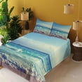 thumbnail image 3 of Ambesonne Tree Fitted & Top Sheet Set with Shams, Ocean Seychelles, Turquoise Sky Blue Umber, 3 of 7