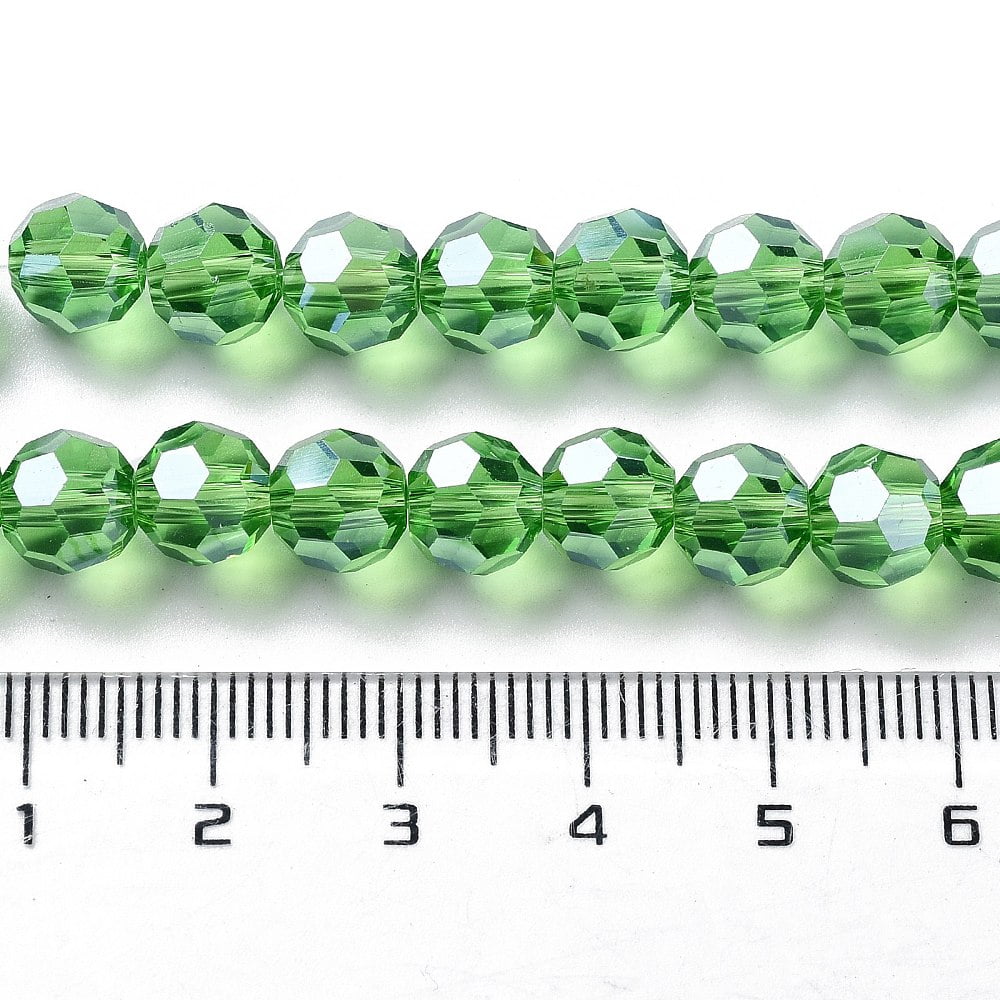 Electroplate Glass Bead Strands Pearl Luster Plated Faceted(32 Facets) Round Green 8x7mm