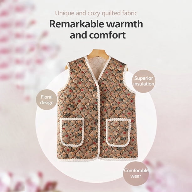 Korean Kimjang Vest, Retro Floral Quilted Design with Warm Fleece