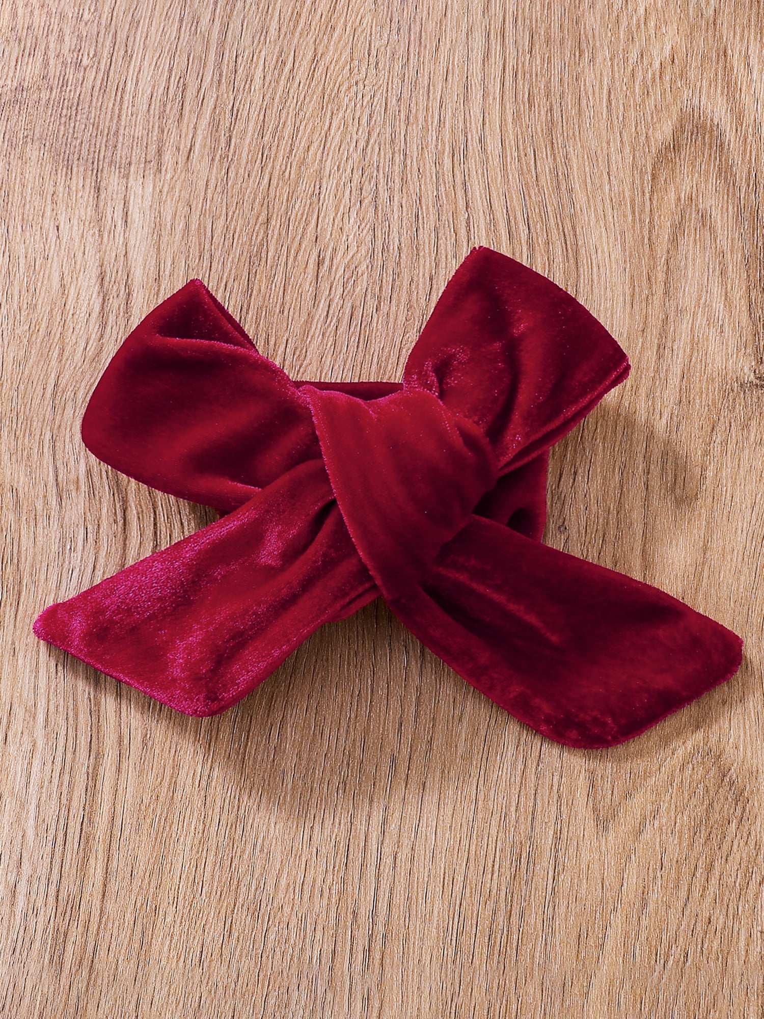 hirigin Baby Girls Velvet Dress and Headdress, Wine Red Solid Color Long  Sleeve Flouncy Skirt with Bow Knot Decor