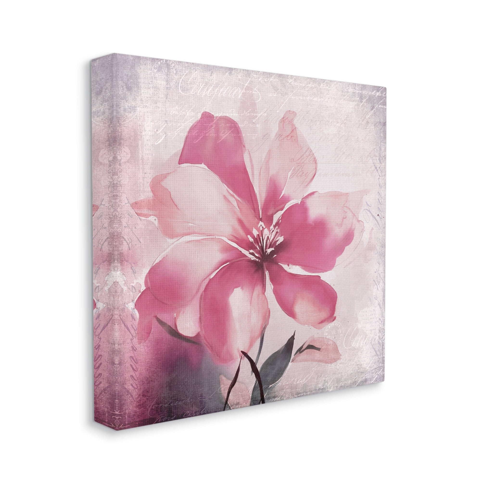Stupell Industries Vintage Pink Lily Botanical & Floral Painting Gallery Wrapped Canvas Art Print Wall Art, 17 x 17