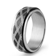 Men's Two-Tone Stainless Steel Diamond Textured Inlay Spinner Ring (8mm)